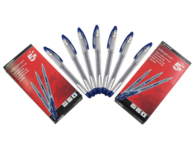 10 x Packs Of 12 Blue Premium Rollergel Pens 5 Star Branded (396799)
